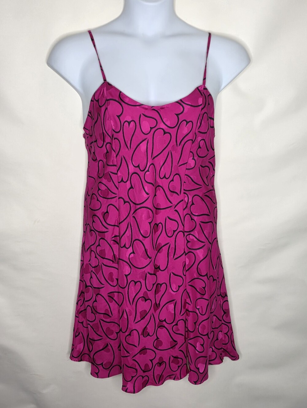 SILK Slip Dress Size XL Heart Print Open Back Mini Coquette Spaghetti Straps